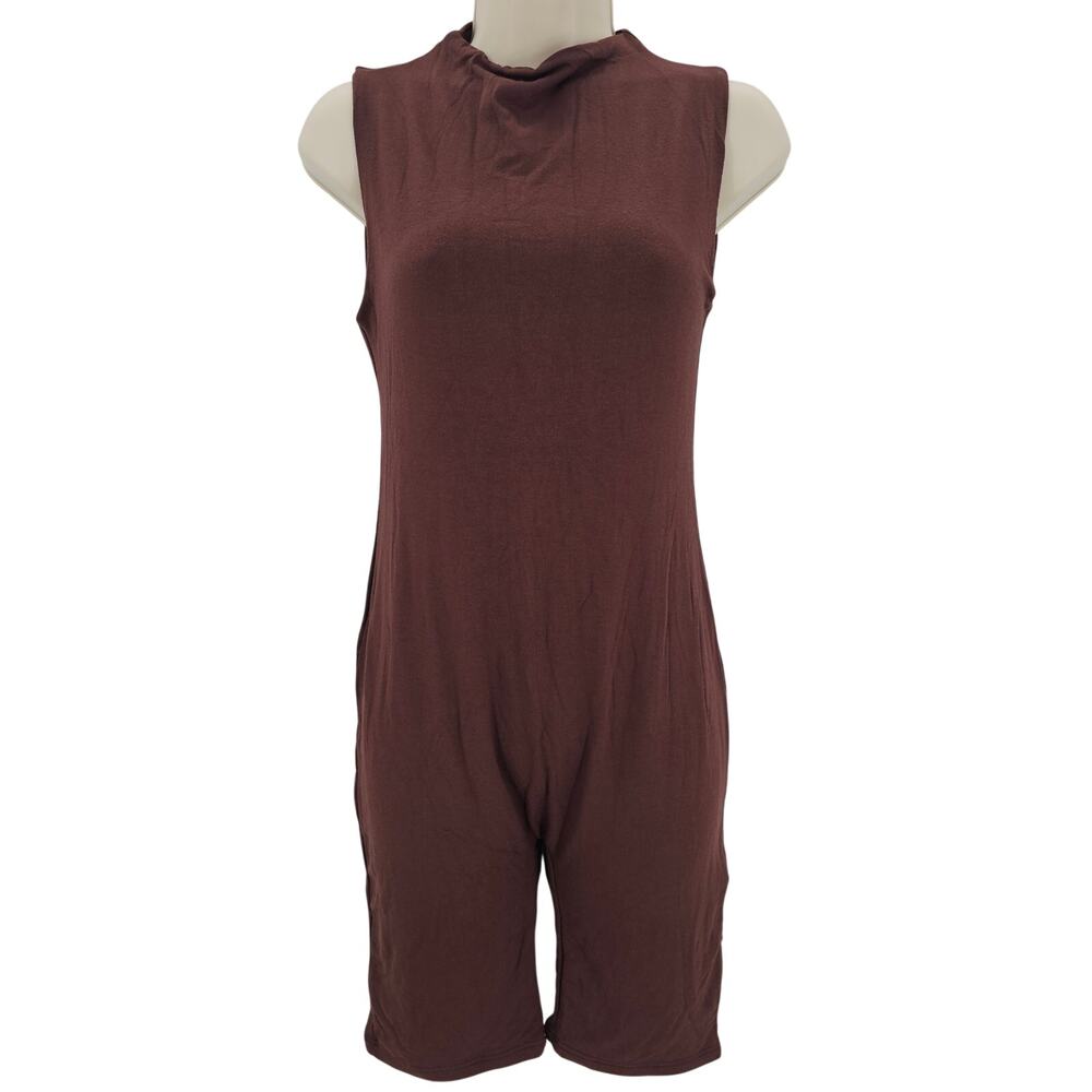 Naked Wardrobe Baby Mama Womans size XL Sleeveless Maternity Romper Brown NEW